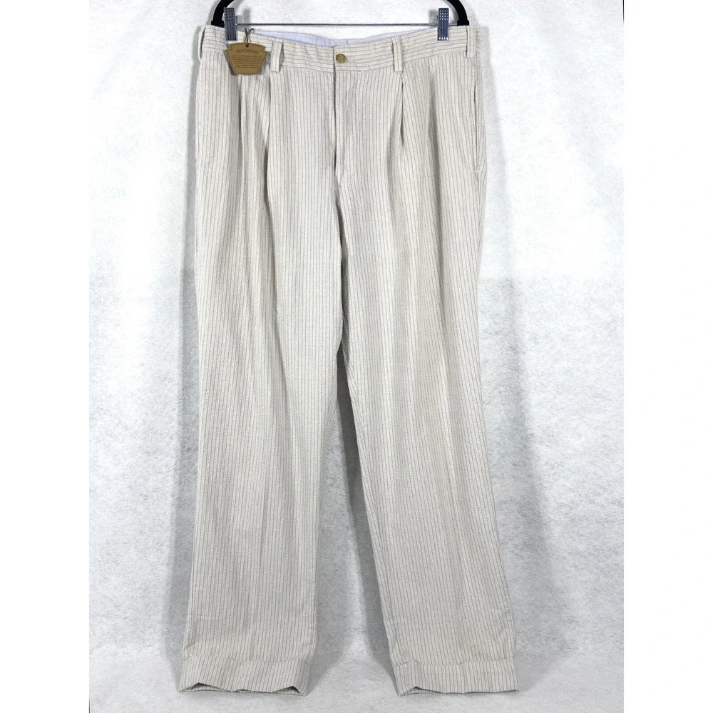 Bills Khakis Pants Mens 36x31 Gray Seersucker Pleated Front  Cotton Stipend New